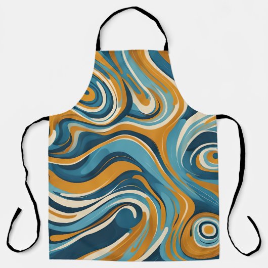 液体の渦 オーカー ブルー トリッピー パターン エプロン (正面)