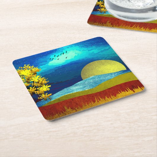 液体の空の風景 スクエアペーパーコースター (アングル)