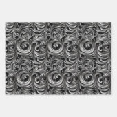 液体エレガンス – メタリックブラック液体パターン ラッピングペーパーシート (正面2)