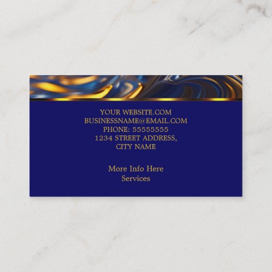 液体エレガント金ゴールド王室のブルー抽象芸術旋回 名刺 (裏面)