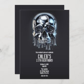 液体クロムシルバードリップスカル誕生日パーティー 招待状 (正面/裏面)