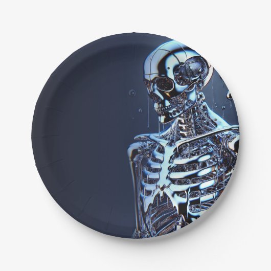 液体クロムシルバー スケルトンロボット バースデーパーティ ペーパープレート (正面)
