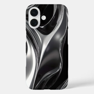 液体クロームの流れ - 抽象的なメタリックテクスチャ iPhone 16ケース