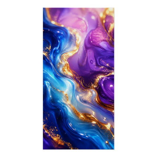 液体ゴールドラグジュアリーマーブルアート ポスター (正面)