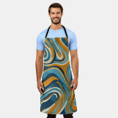 液体スワールの青パタートリップ(幻覚体験)のようなン エプロン (着用した状態)