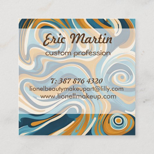 液体スワールの青パタートリップ(幻覚体験)のようなン スクエア名刺 (裏面)