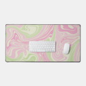 液体スワール緑ピンクパターン デスクマット (キーボード&マウス)
