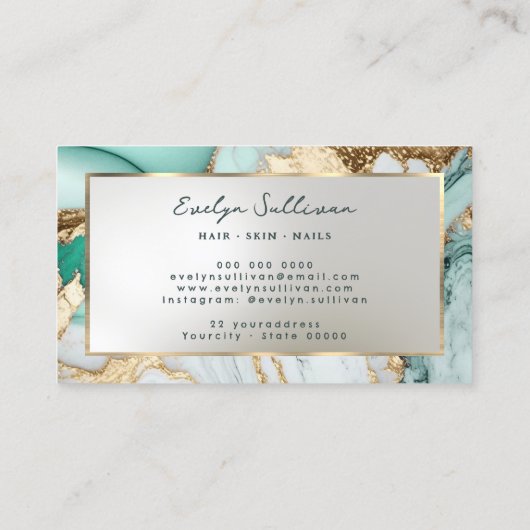 液体ティール（緑がかった色）大理石名刺 名刺 (裏面)