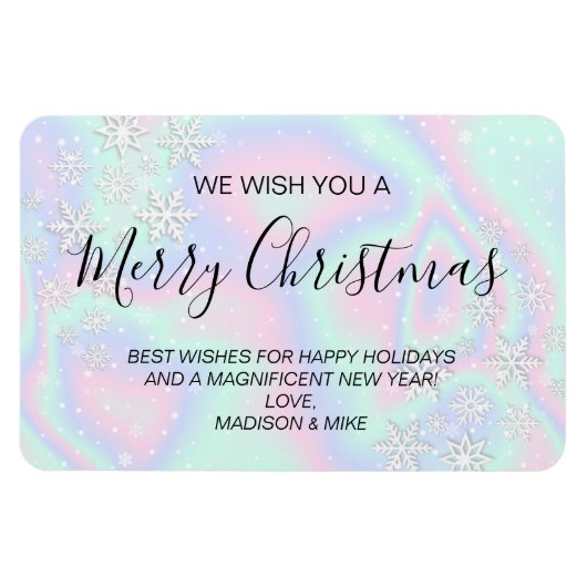 液体ホログラフィフェイクックテクスチャの雪片 マグネット (横)