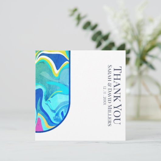 液体モダングランジ鮮やか結婚の サンキューカード (スタンド正面)