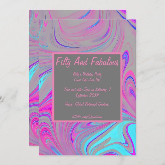液体大理石50と素晴らしい誕生日 招待状 (正面/裏面)