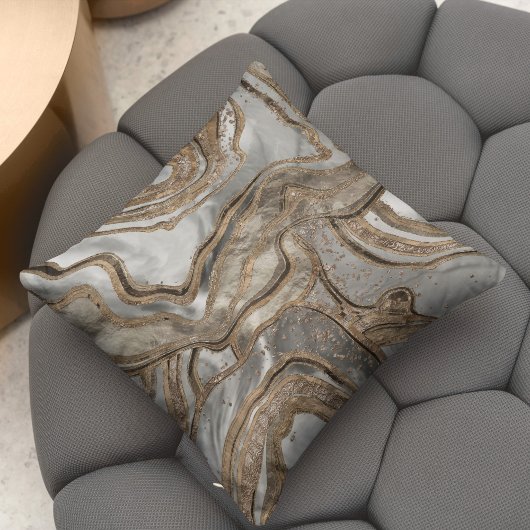 液体大理石 – 真珠と金ゴールド クッション