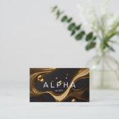 液体抽象芸術モダン金ゴールド背景デザイン 名刺 (スタンド正面)