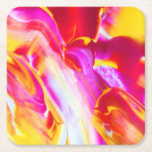 液体炎 – 明るいオレンジ&イエローデザイン スクエアペーパーコースター (正面)
