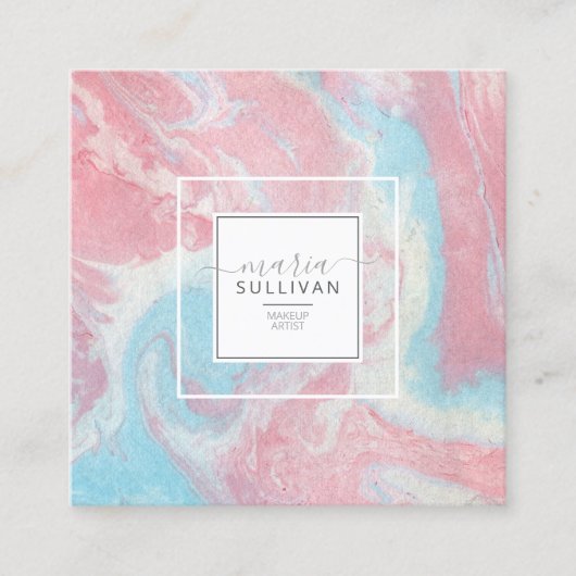 液体絵を描流抽象芸術ピンク/青ID797 スクエア名刺 (正面)