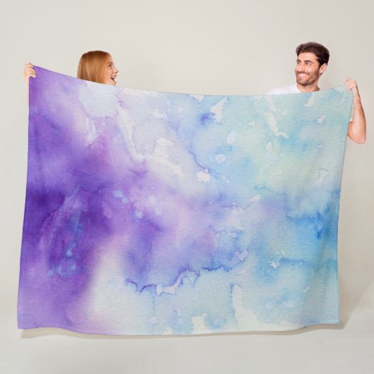 液体色の水彩画の青及び紫色のしぶき フリースブランケット (インサイチュ)