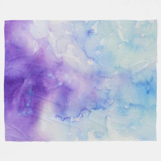液体色の水彩画の青及び紫色のしぶき フリースブランケット (正面(横))