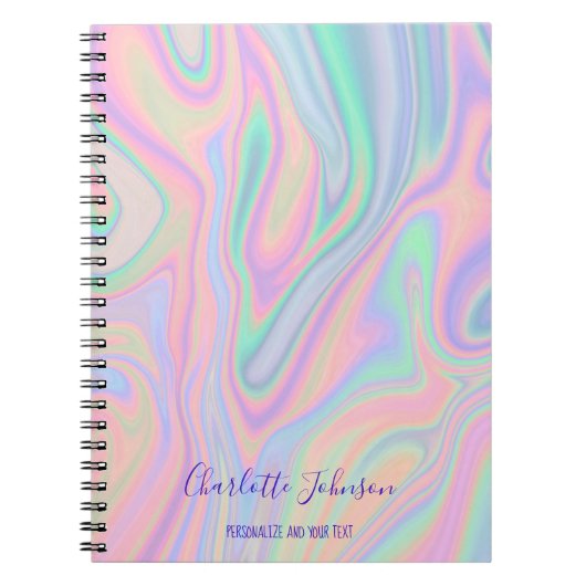 液体虹色ユニコーンカラーデザイン+追加文字 ノートブック (正面)
