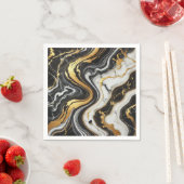 液体金ゴールド白黒マーブルルックグラム結婚ズ スタンダードカクテルナプキン (インサイチュ)