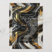 液体金ゴールド白黒マーブルルックグラム結婚ズ 招待状 (正面/裏面)