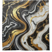 液体金ゴールド白黒マーブルルックグラム シャワーカーテン (正面)