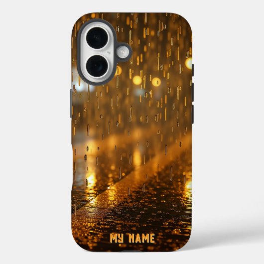 液体金ゴールド：夕暮れ時の都市雨 Case-Mate iPhoneケース (裏面)