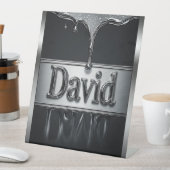 液体金属クロームのDavidの名前 台座サイン (インサイチュ)