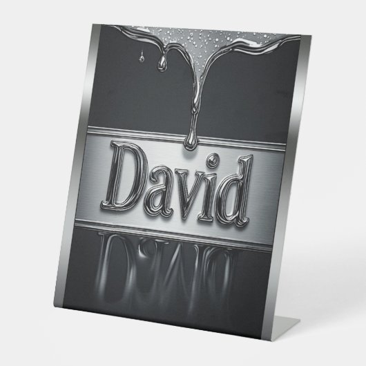 液体金属クロームのDavidの名前 台座サイン (正面)