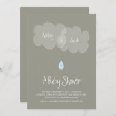 液滴ベビーシャワー招待状灰色/青 招待状 (正面/裏面)