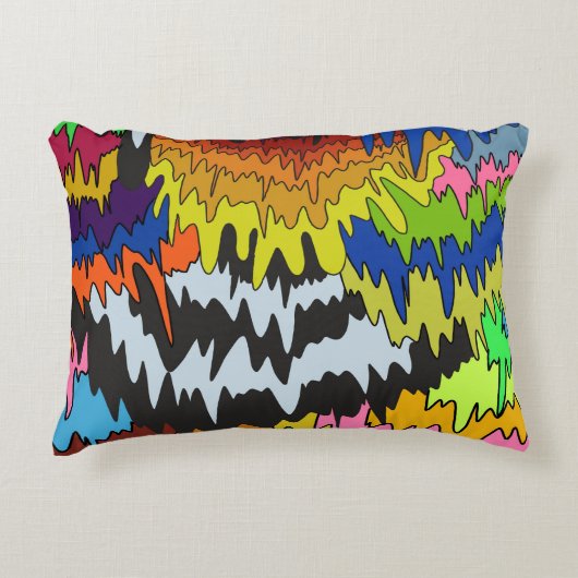 液滴溝カラフル状ストライプトリップ（幻覚体験）のような模様 アクセントクッション (正面)