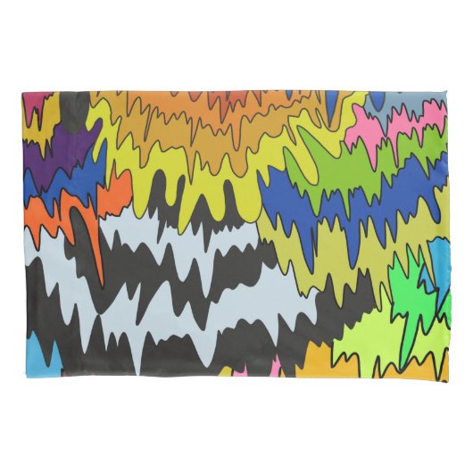 液滴溝カラフル状ストライプトリップ（幻覚体験）のような模様 枕カバー (正面)