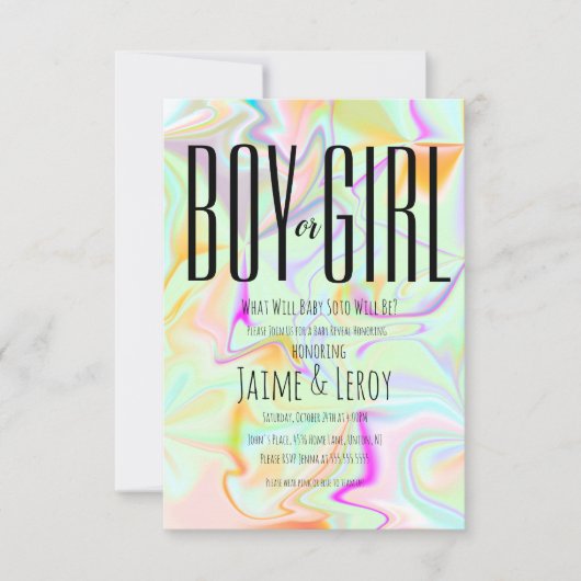 液状の虹色の性別が彼または彼女を明らかにする 招待状 (正面)