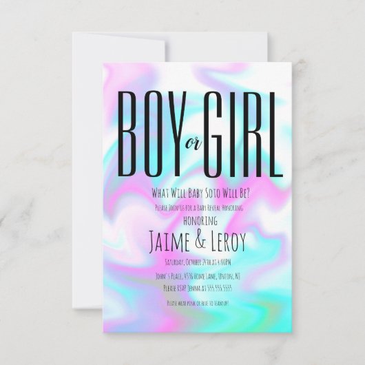 液状の虹色キャンディジェンダーが彼または彼女を明らかにする 招待状 (正面)