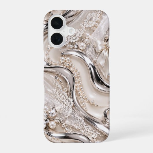 液状クロームのかわいいデザイン iPhone 16ケース (裏面)