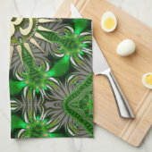 液状グリーンオムヨガヒッピー生地バナーティータオル キッチンタオル (四つ折り)