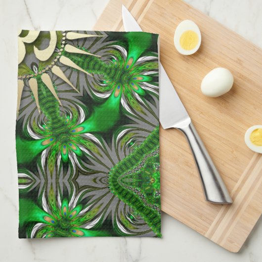 液状グリーンオムヨガヒッピー生地バナーティータオル キッチンタオル (四つ折り)