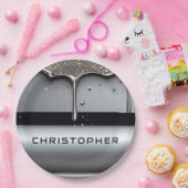 液状金属が滴るカスタムネームプレート ペーパープレート (パーティー)