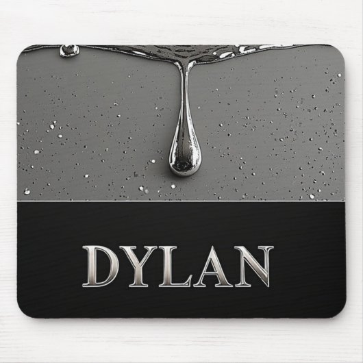 液状金属の滴るDylanクローム名入れプレート マウスパッド (正面)