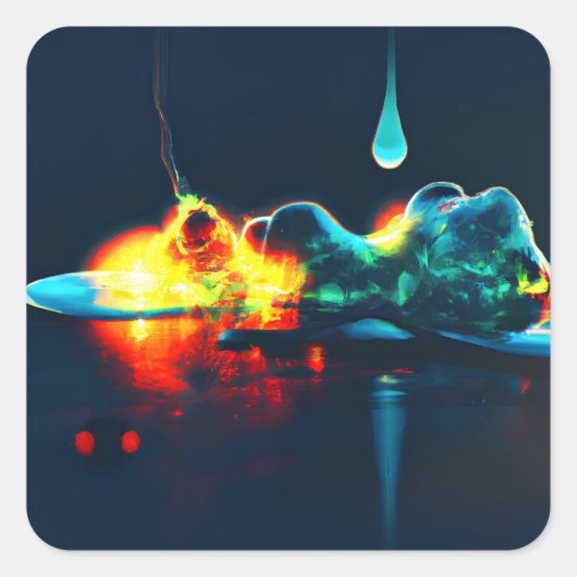 液白熱［赤熱］光を放つ滴 スクエアシール (正面)