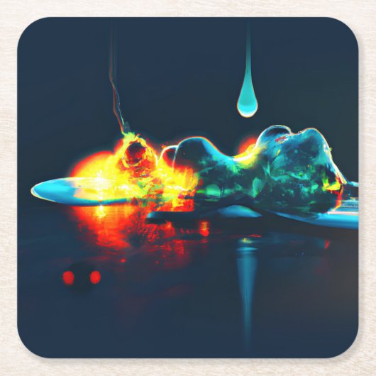 液白熱［赤熱］光を放つ滴 スクエアペーパーコースター (正面)