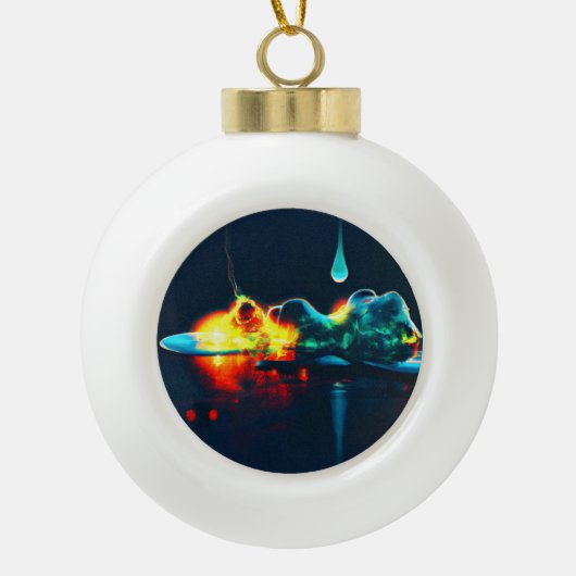 液白熱［赤熱］光を放つ滴 セラミックボールオーナメント (正面)