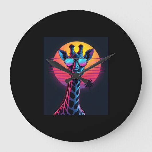 涼しいサングラスをかけたキリン 日没 ロングスリーブ ラージ壁時計 (正面)