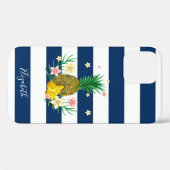 涼しいパイナップル花柄 ネイビーブルーストライプ Case-Mate iPhoneケース (裏面 (横))