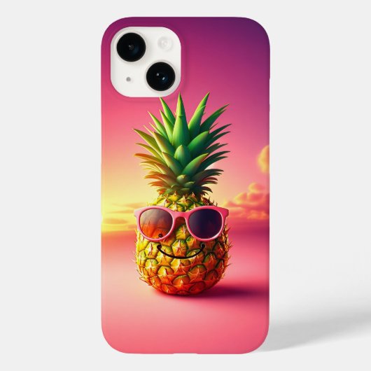 涼しい夏のパイナップルとピンクのサングラス - ハッピー Case-Mate iPhoneケース (裏面)