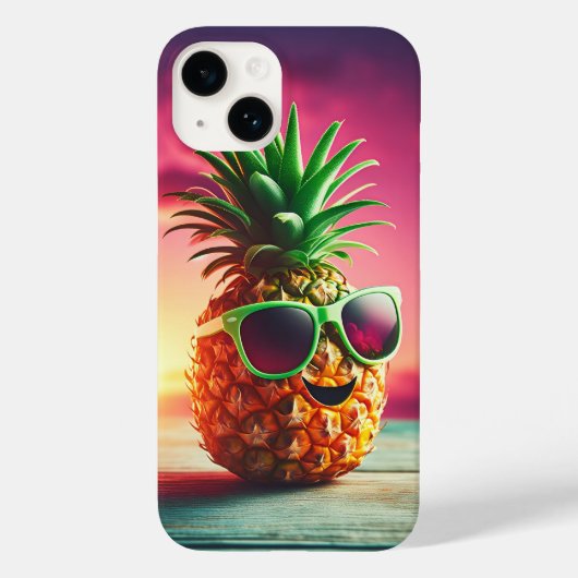 涼しい夏のパイナップルと緑のサングラス - ハッピー Case-Mate iPhoneケース (裏面)