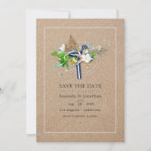 涼しい夏のビーチウェディングフォト セーブザデート (正面)