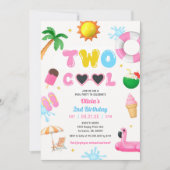 涼しい夏のプールパーティーガール2歳の誕生日 招待状 (正面)