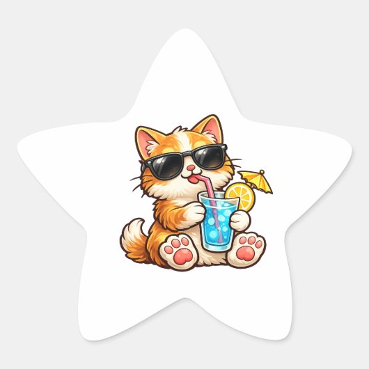涼しい夏の猫 星シール (正面)