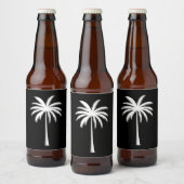 涼しい夏休みの夕日が沈むビーチのヤシの木 ビールラベル (ボトル)