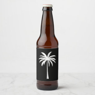 涼しい夏休みの夕日が沈むビーチのヤシの木 ビールラベル
